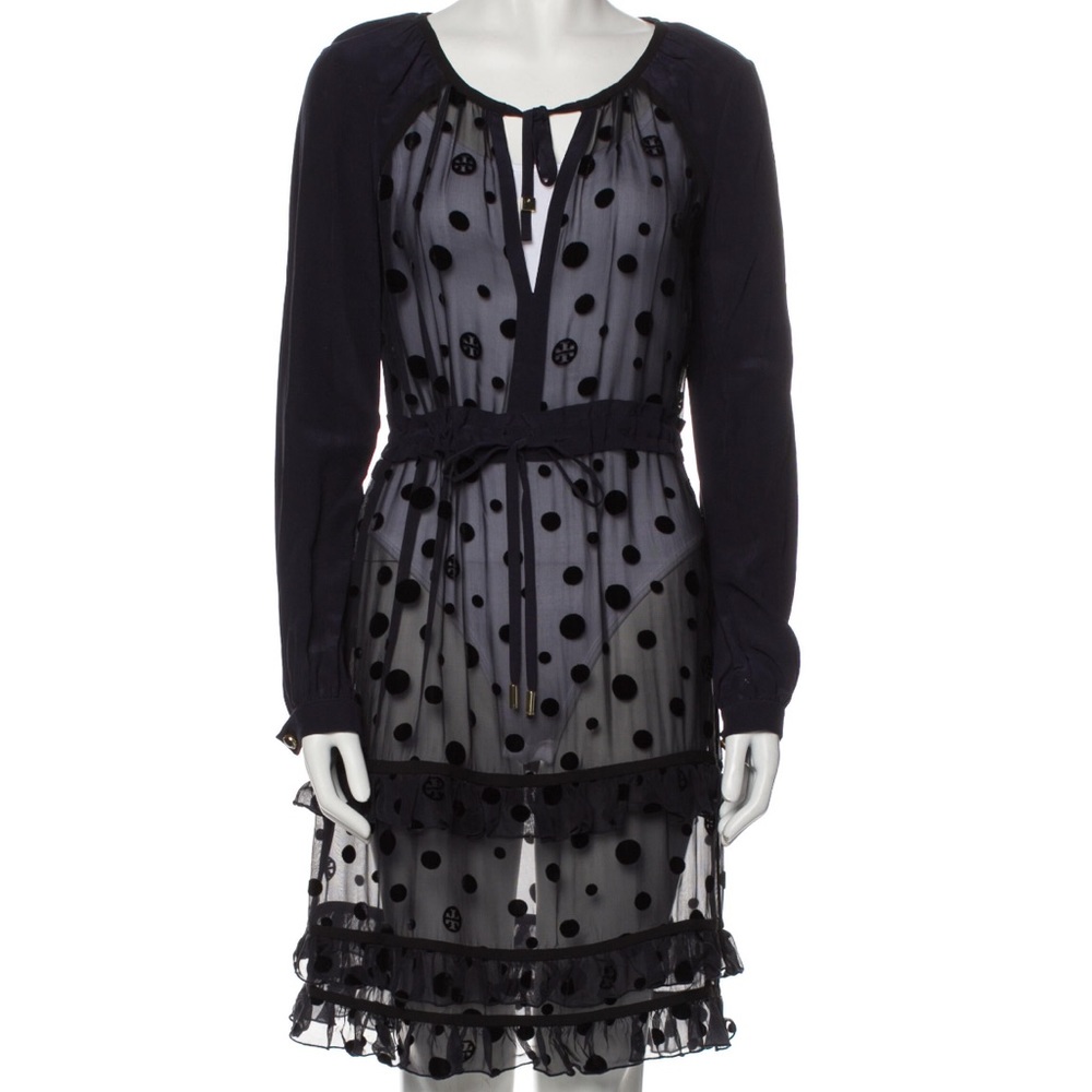 Tory Burch Long Sleeves Sheer Navy Blue Dress Size 8